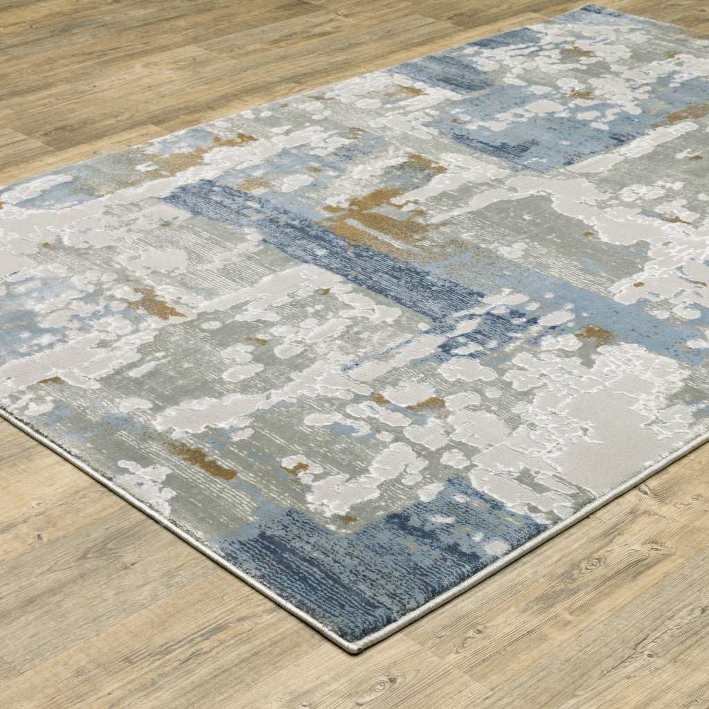 8' X 11' Grey Blue Navy Ivory And Brown Abstract Power Loom Stain Resistant Area Rug - Image 4