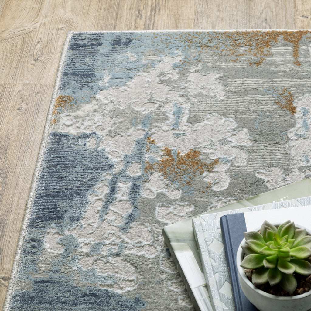 8' X 11' Grey Blue Navy Ivory And Brown Abstract Power Loom Stain Resistant Area Rug - Image 5