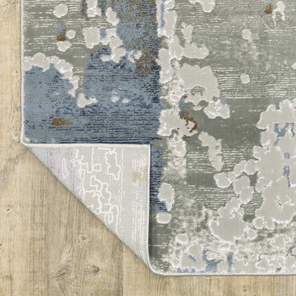 8' X 11' Grey Blue Navy Ivory And Brown Abstract Power Loom Stain Resistant Area Rug - Image 6