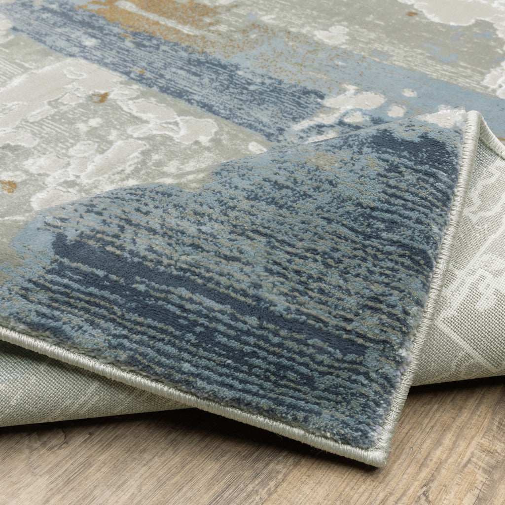 8' X 11' Grey Blue Navy Ivory And Brown Abstract Power Loom Stain Resistant Area Rug - Image 7