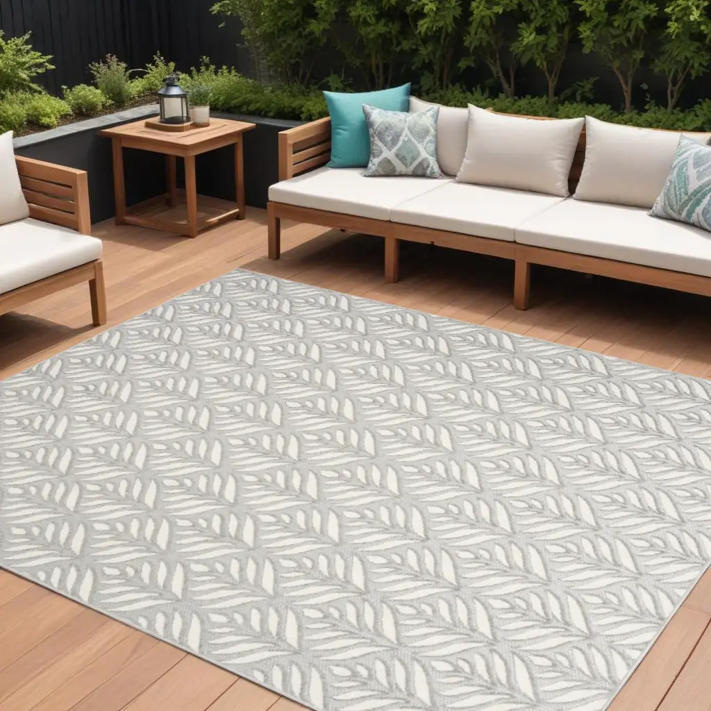 8' X 11' Grey Floral Stain Resistant Non Skid Area Rug