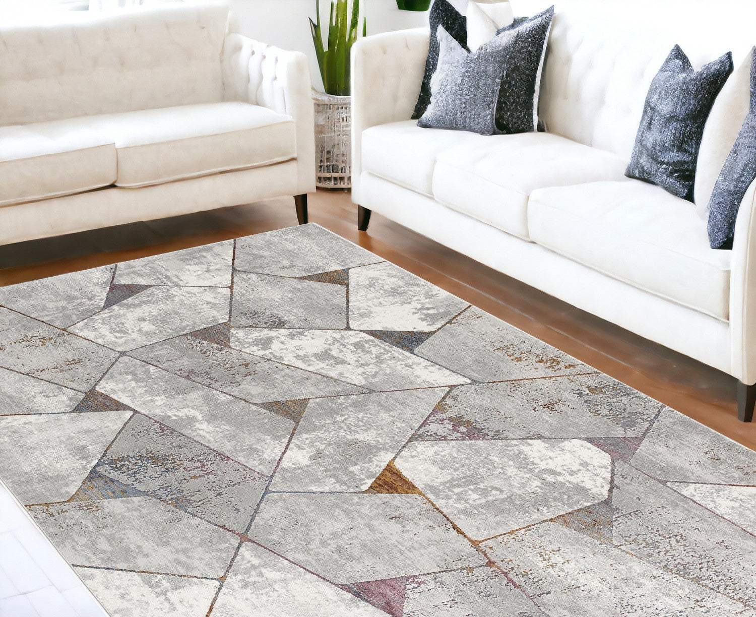 8' X 11' Grey Geometric Area Rug