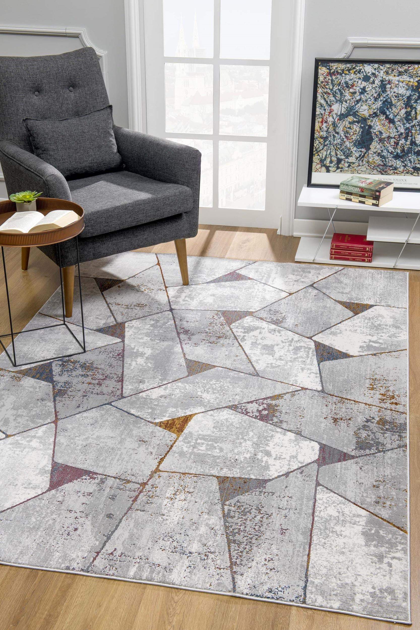 8' X 11' Grey Geometric Area Rug - Image 4
