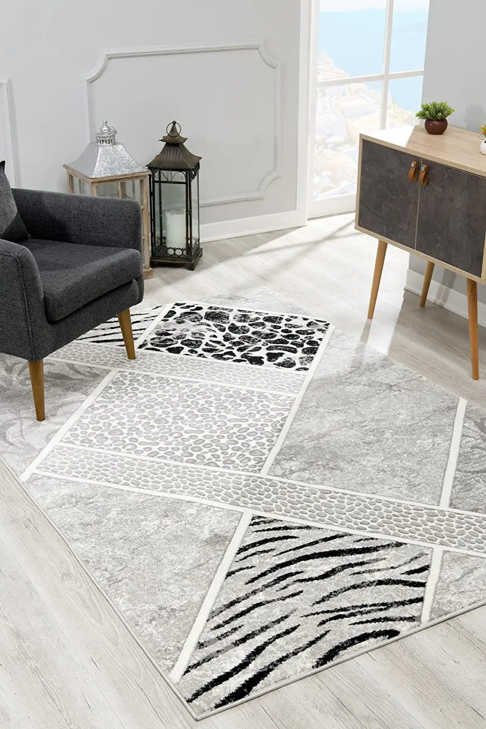 8' X 11' Grey Geometric Power Loom Stain Resistant Area Rug - Image 5