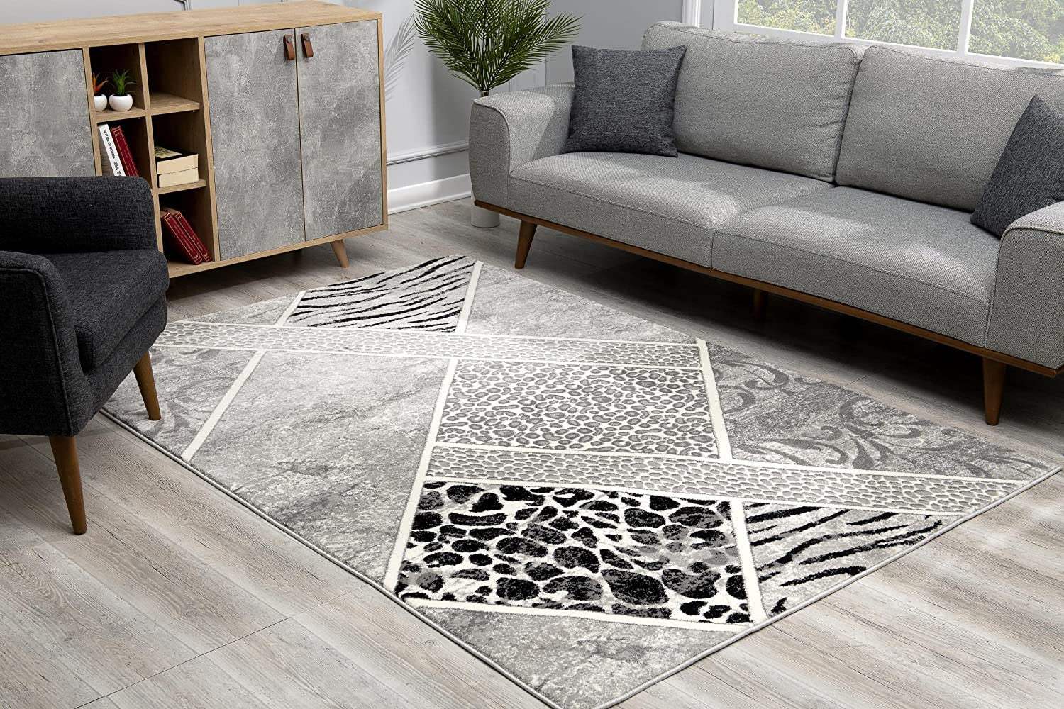 8' X 11' Grey Geometric Power Loom Stain Resistant Area Rug - Image 6