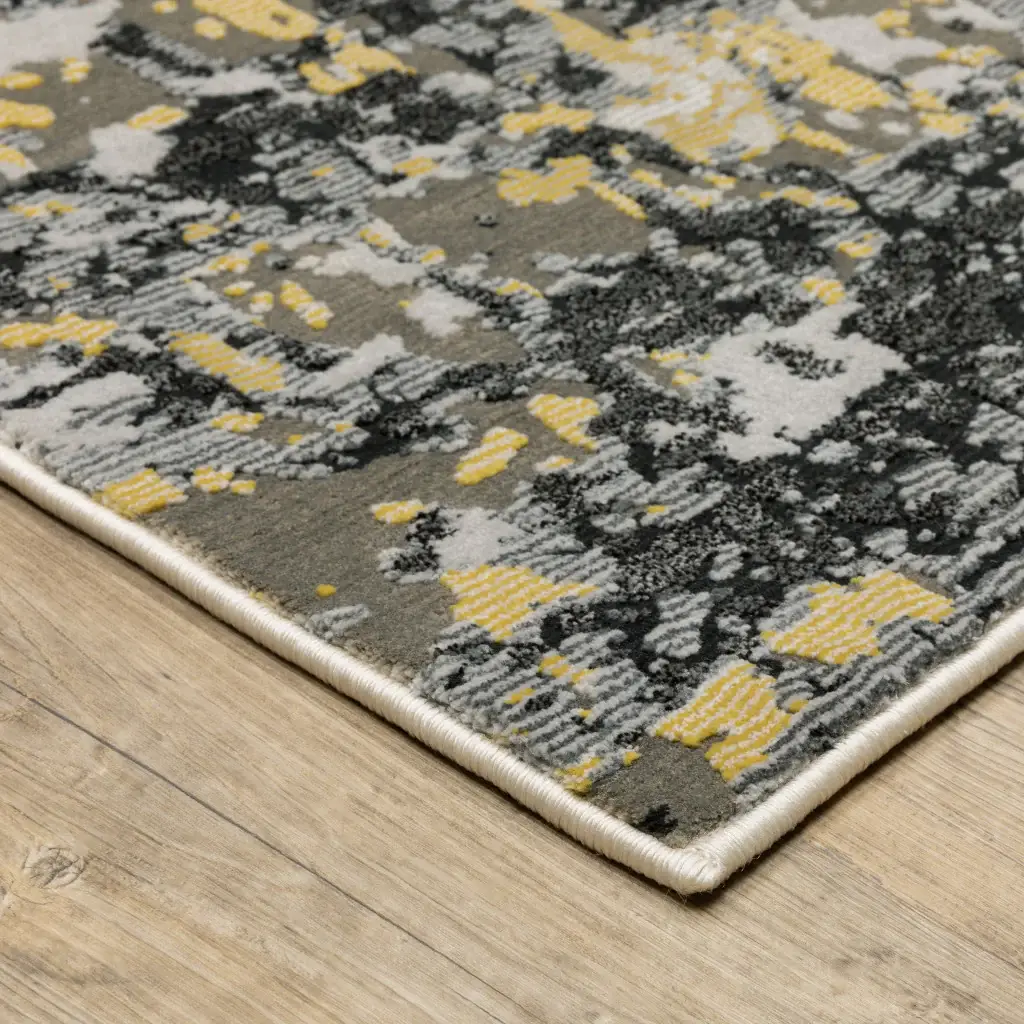 8' X 11' Grey Gold Beige Black And Brown Abstract Power Loom Stain Resistant Area Rug - Image 4