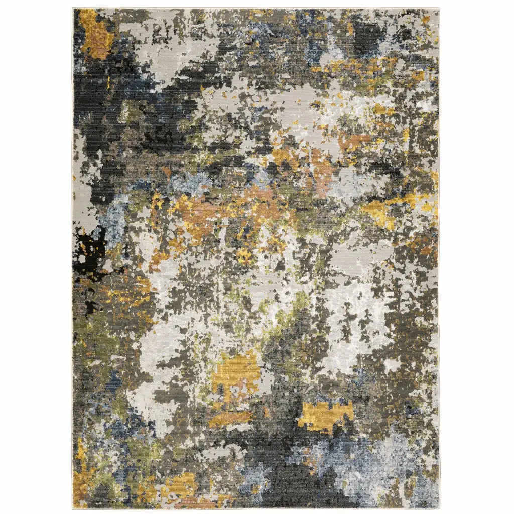 8' X 11' Grey Gold Blue Orange Beige And Brown Abstract Power Loom Stain Resistant Area Rug - Image 2