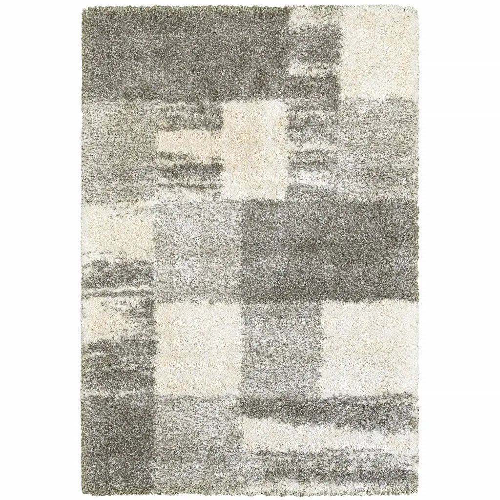 8' X 11' Grey Ivory And Silver Geometric Shag Power Loom Stain Resistant Area Rug - Image 2