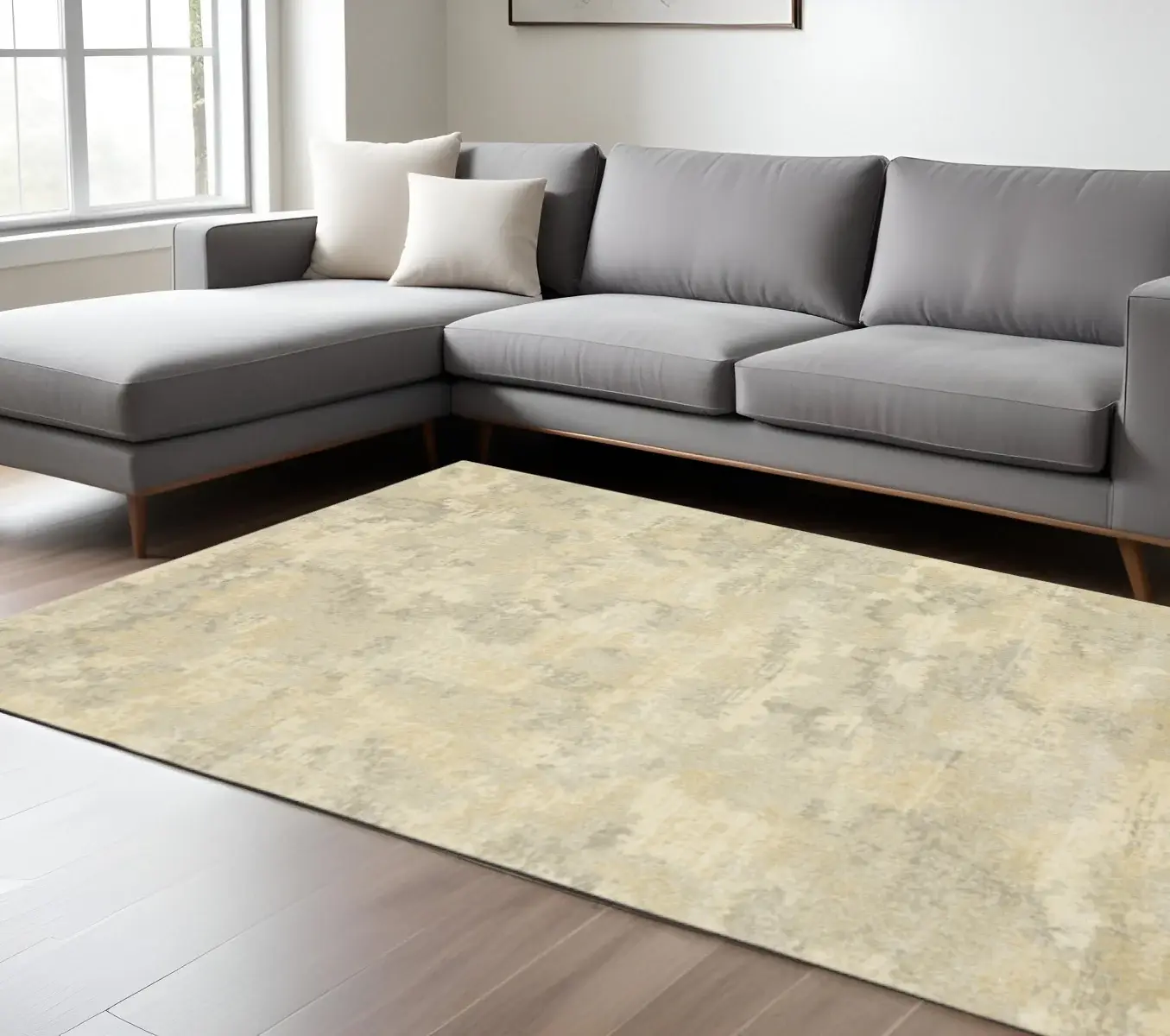 8' X 11' Grey Ivory Beige And Taupe Abstract Power Loom Stain Resistant Area Rug