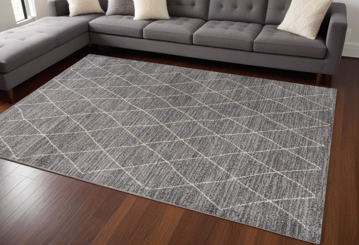 8' X 11' Grey Machine Woven Geometric Indoor Area Rug - Image 2