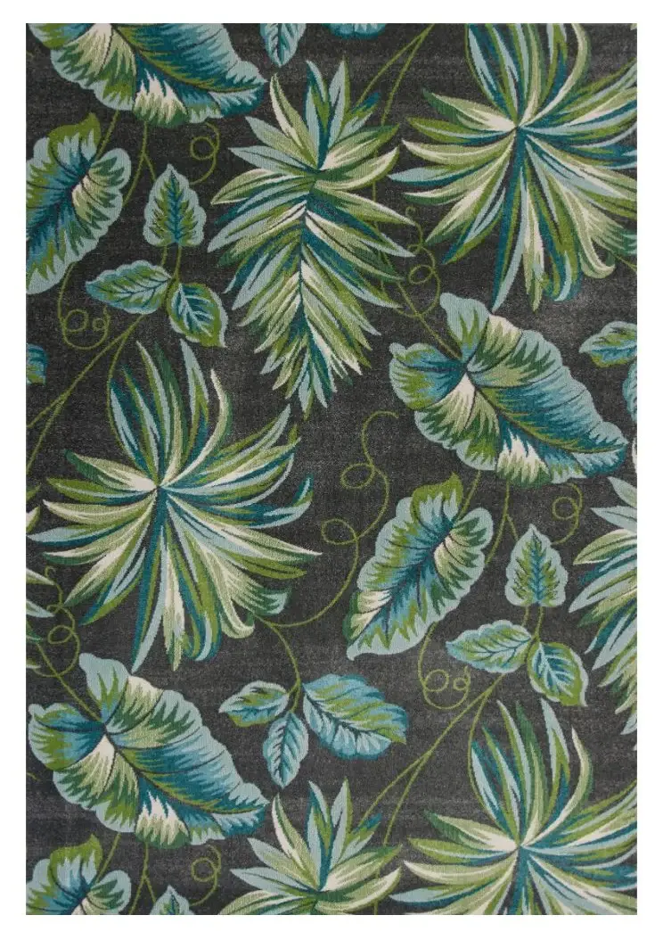 8' X 11' Grey Teal Machine Woven Oversized Tropical Leaves Indoor Area Rug - Image 2