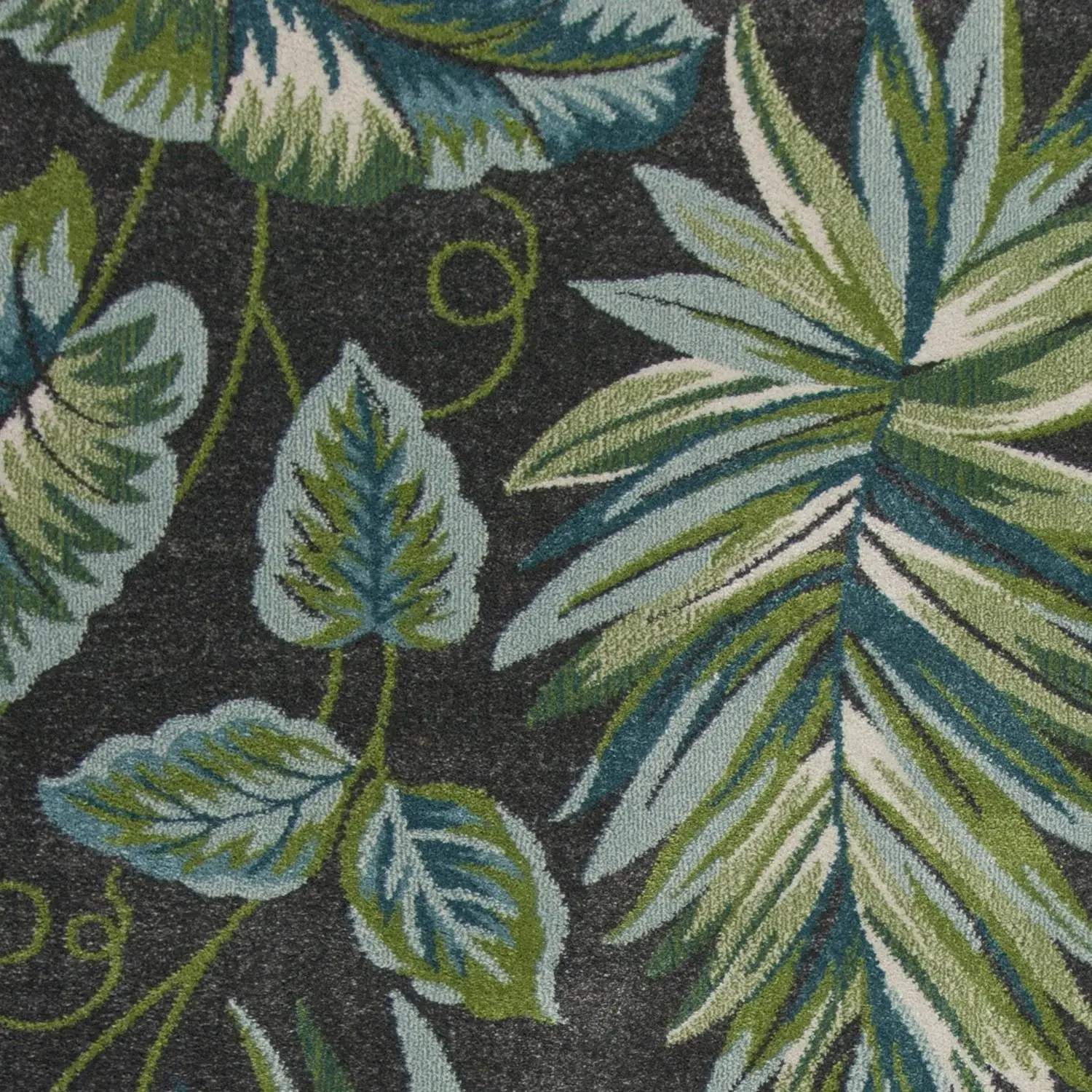 8' X 11' Grey Teal Machine Woven Oversized Tropical Leaves Indoor Area Rug - Image 5
