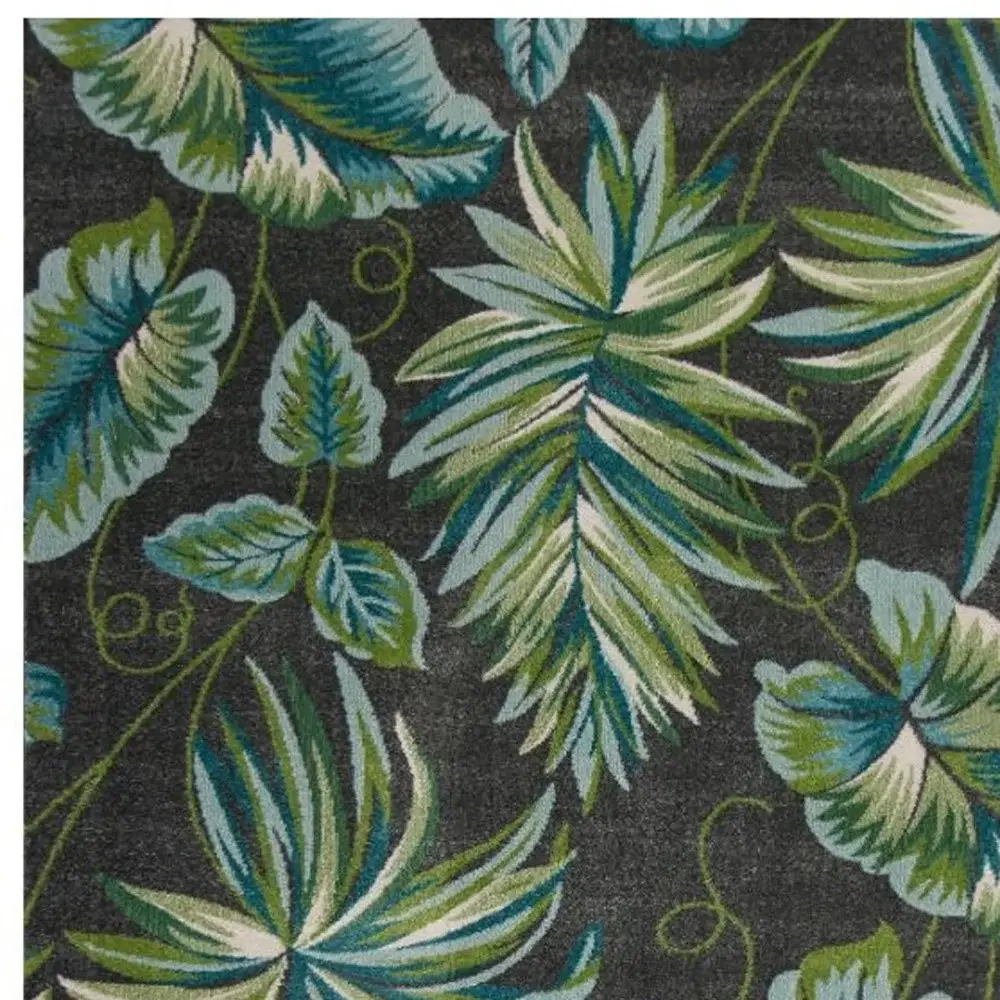 8' X 11' Grey Teal Machine Woven Oversized Tropical Leaves Indoor Area Rug - Image 6