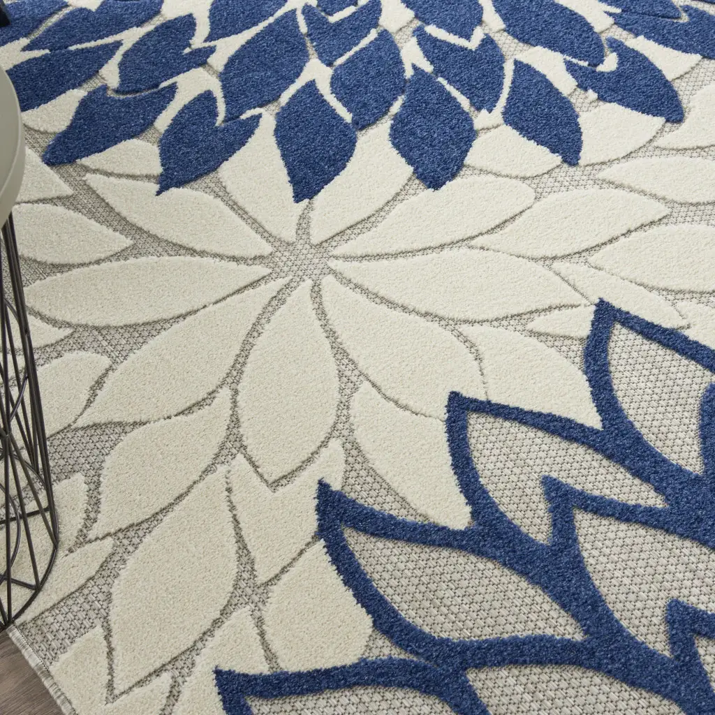 8' X 11' Ivory And Blue Floral Indoor Outdoor Area Rug - Image 4