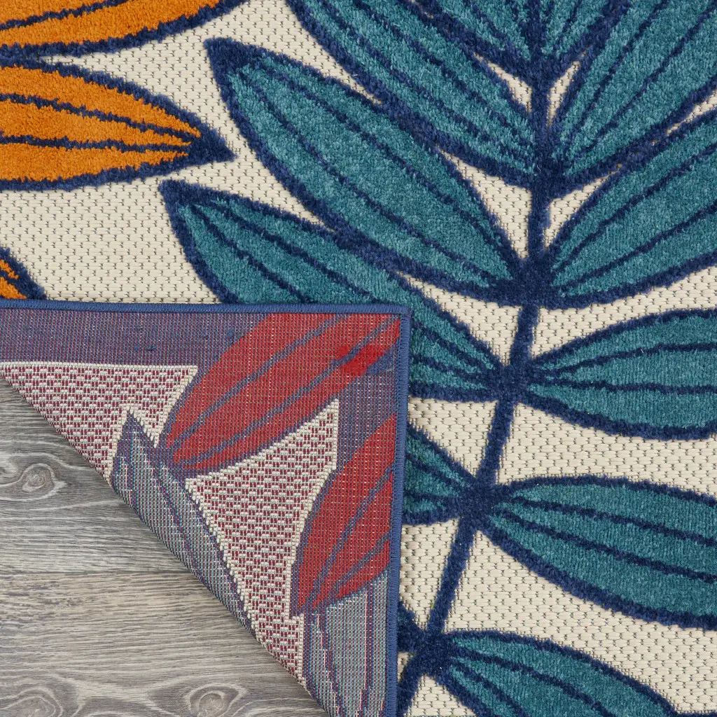 8' X 11' Ivory And Blue Floral Indoor Outdoor Area Rug - Image 4