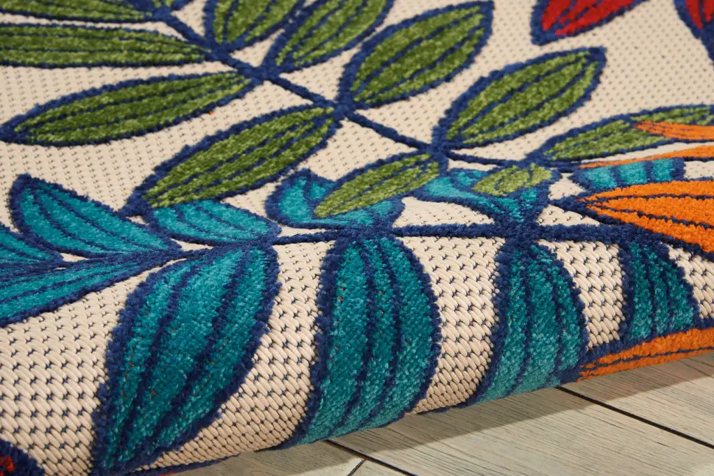 8' X 11' Ivory And Blue Floral Indoor Outdoor Area Rug - Image 5