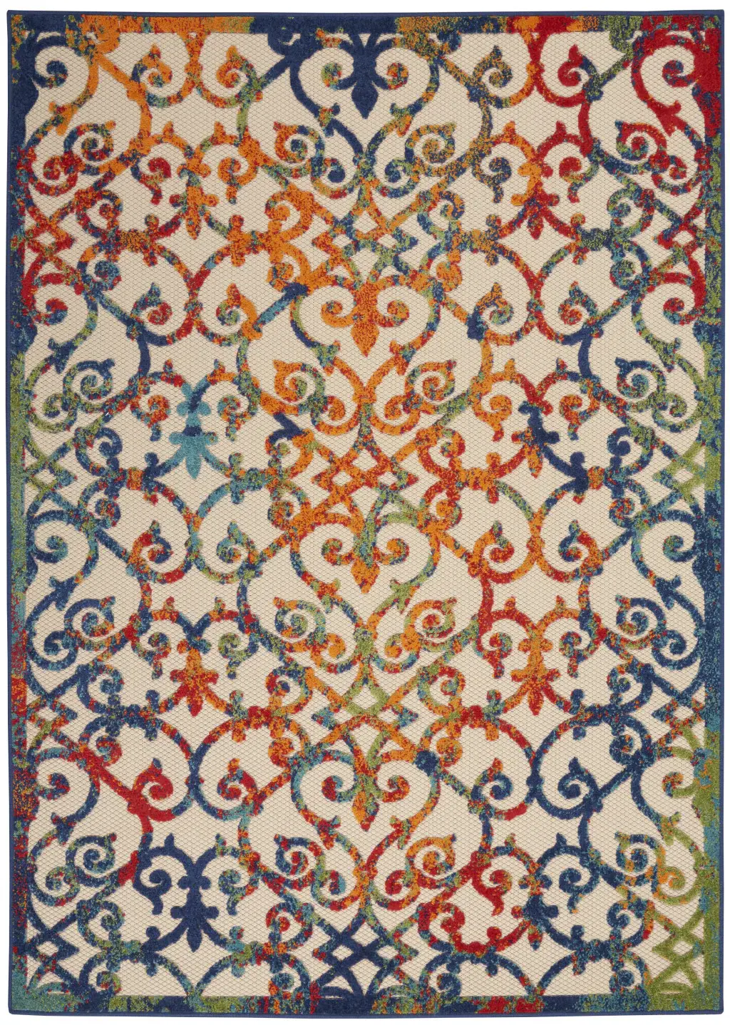 8' X 11' Ivory And Blue Floral Indoor Outdoor Area Rug