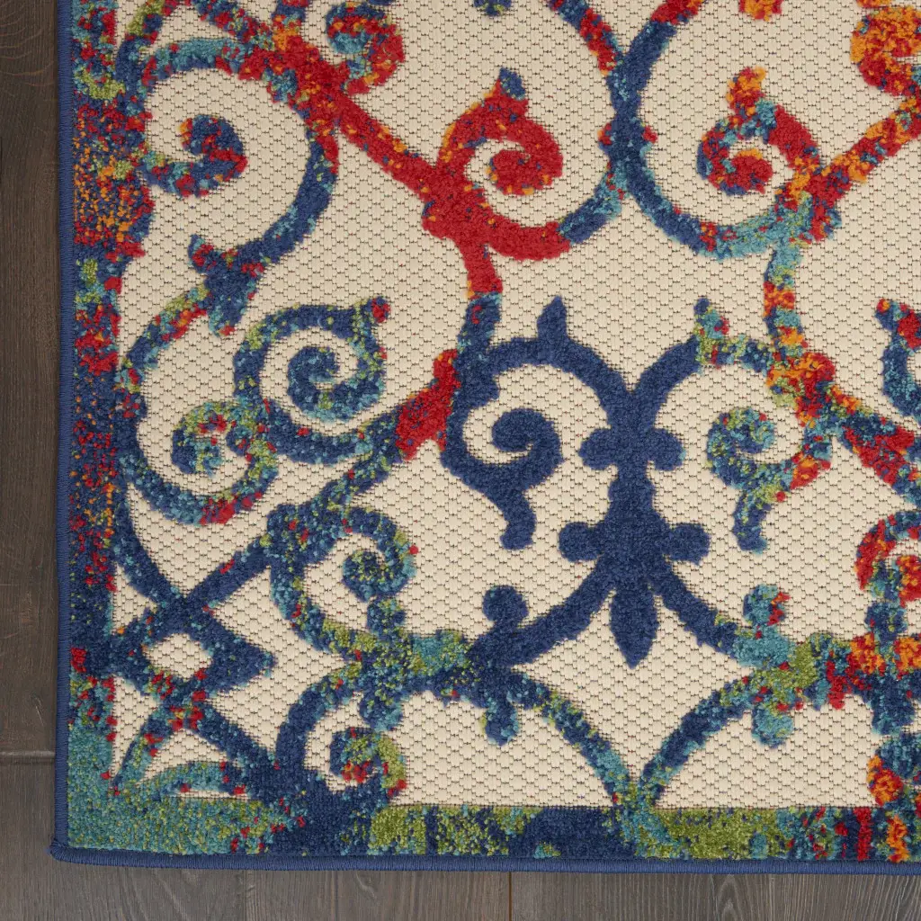 8' X 11' Ivory And Blue Floral Indoor Outdoor Area Rug - Image 2