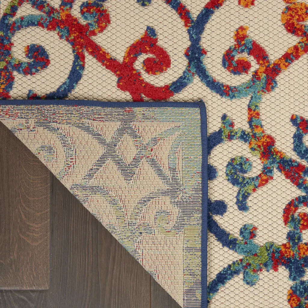 8' X 11' Ivory And Blue Floral Indoor Outdoor Area Rug - Image 4