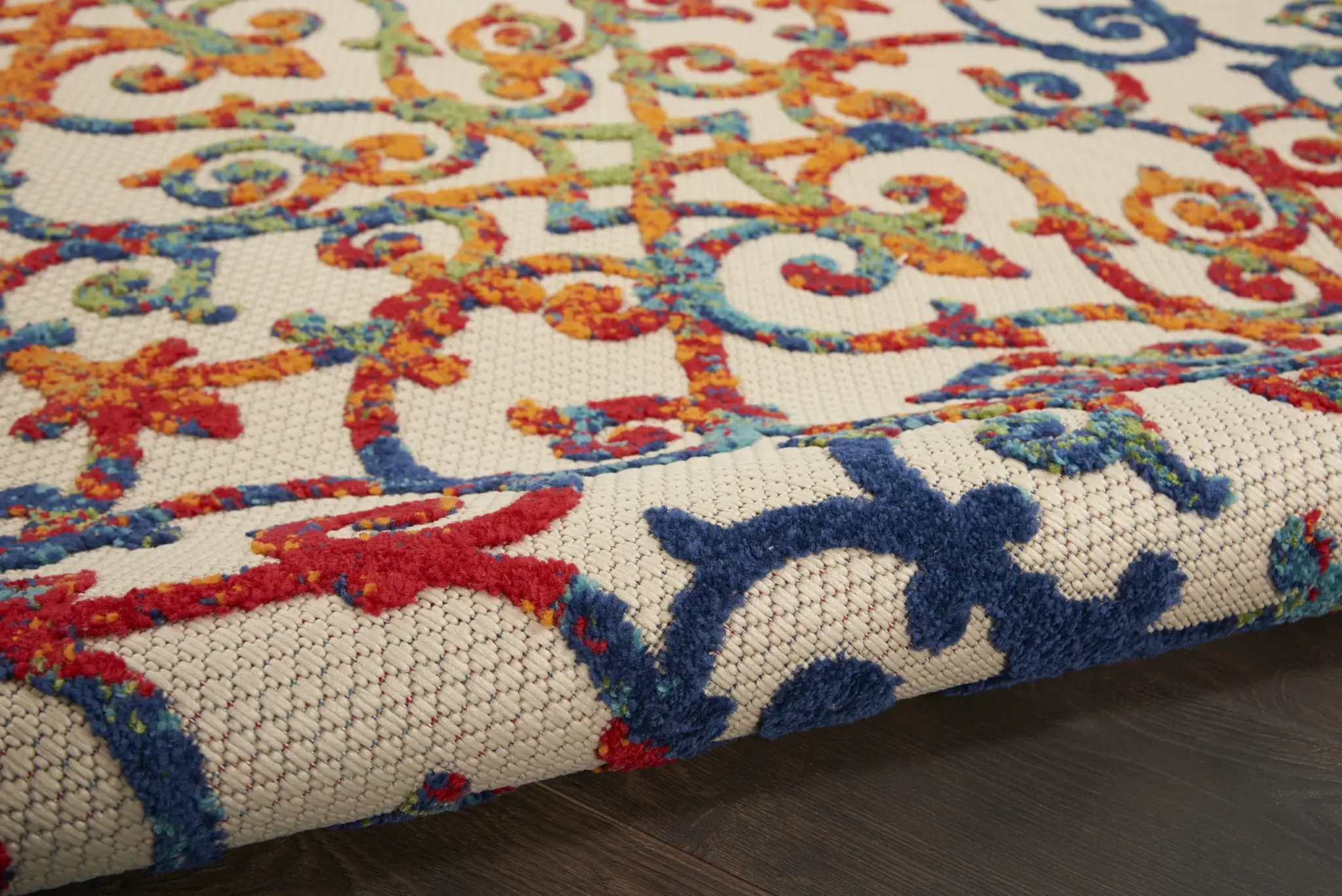 8' X 11' Ivory And Blue Floral Indoor Outdoor Area Rug - Image 5