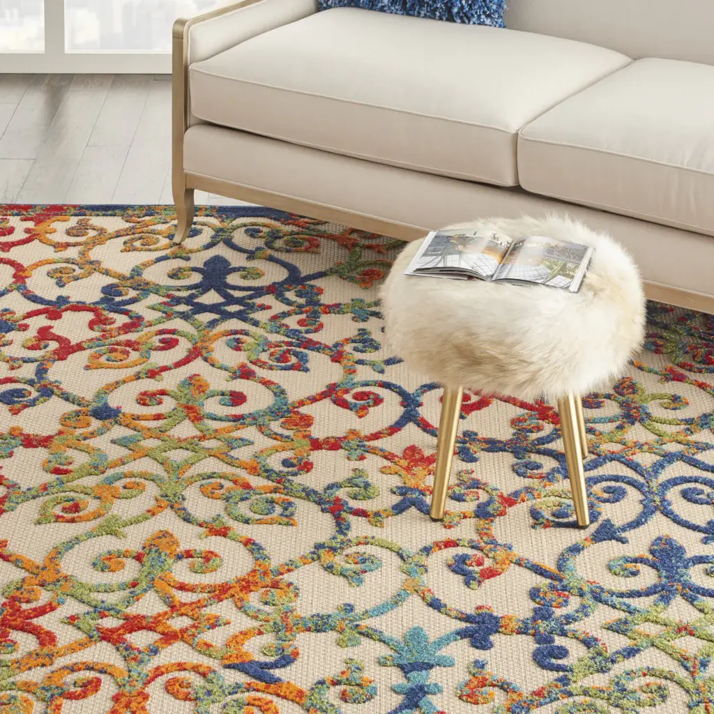 8' X 11' Ivory And Blue Floral Indoor Outdoor Area Rug - Image 7