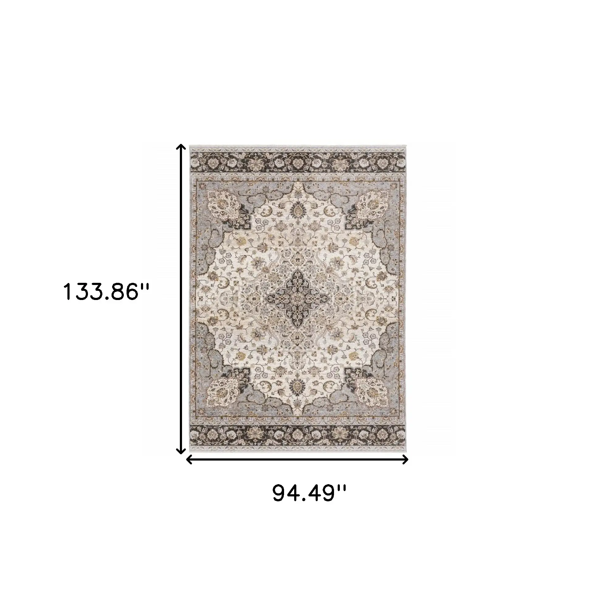 8' X 11' Ivory And Blue Oriental Power Loom Stain Resistant Area Rug With Fringe - Image 3