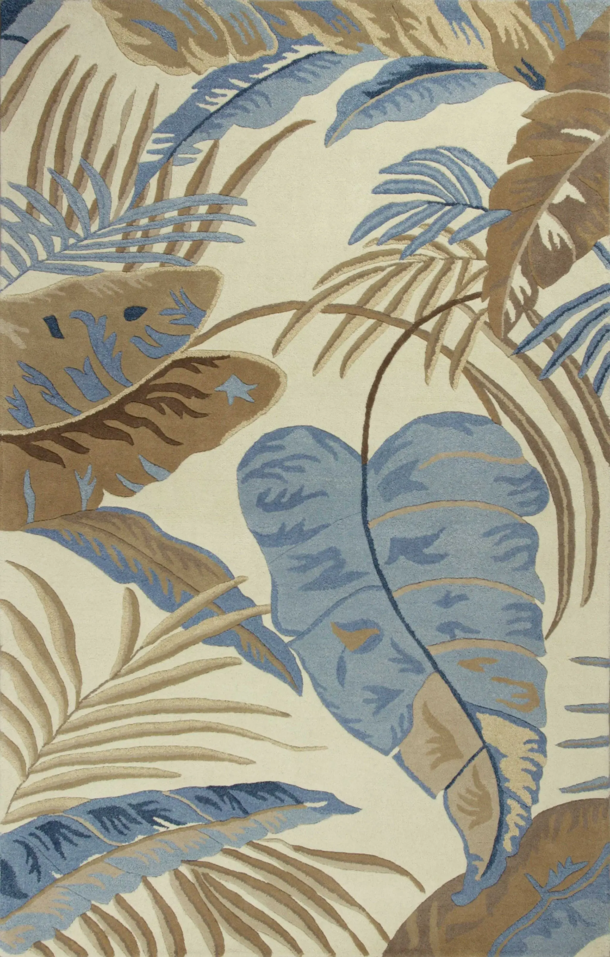 8' X 11' Ivory and Blue Wool Tropical Botanical Hand Tufted Area Rug - Image 3