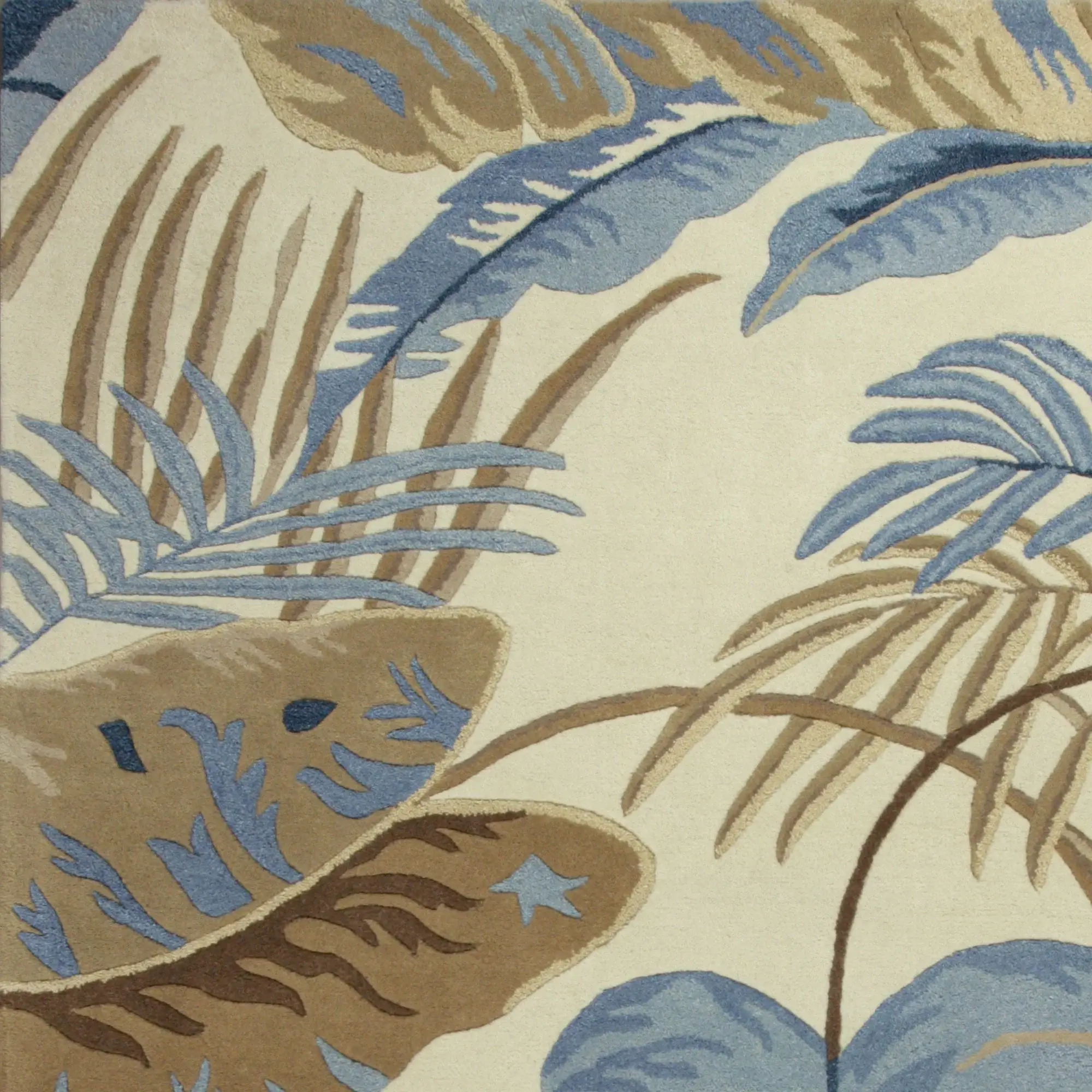 8' X 11' Ivory and Blue Wool Tropical Botanical Hand Tufted Area Rug - Image 4