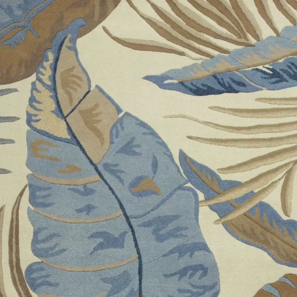 8' X 11' Ivory and Blue Wool Tropical Botanical Hand Tufted Area Rug - Image 6