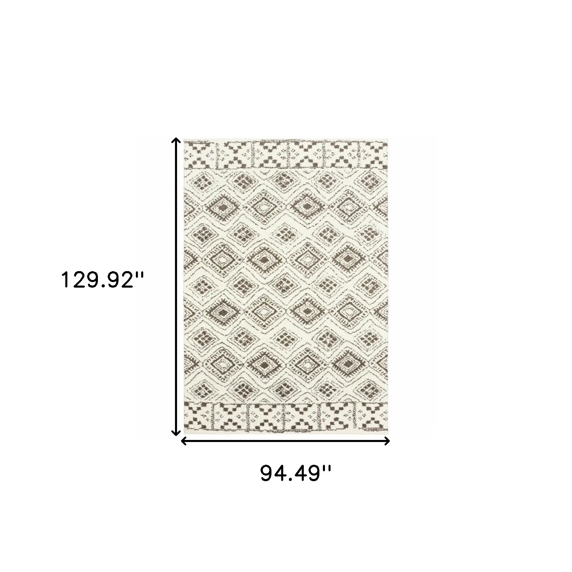 8' X 11' Ivory And Brown Geometric Shag Power Loom Stain Resistant Area Rug - Image 3