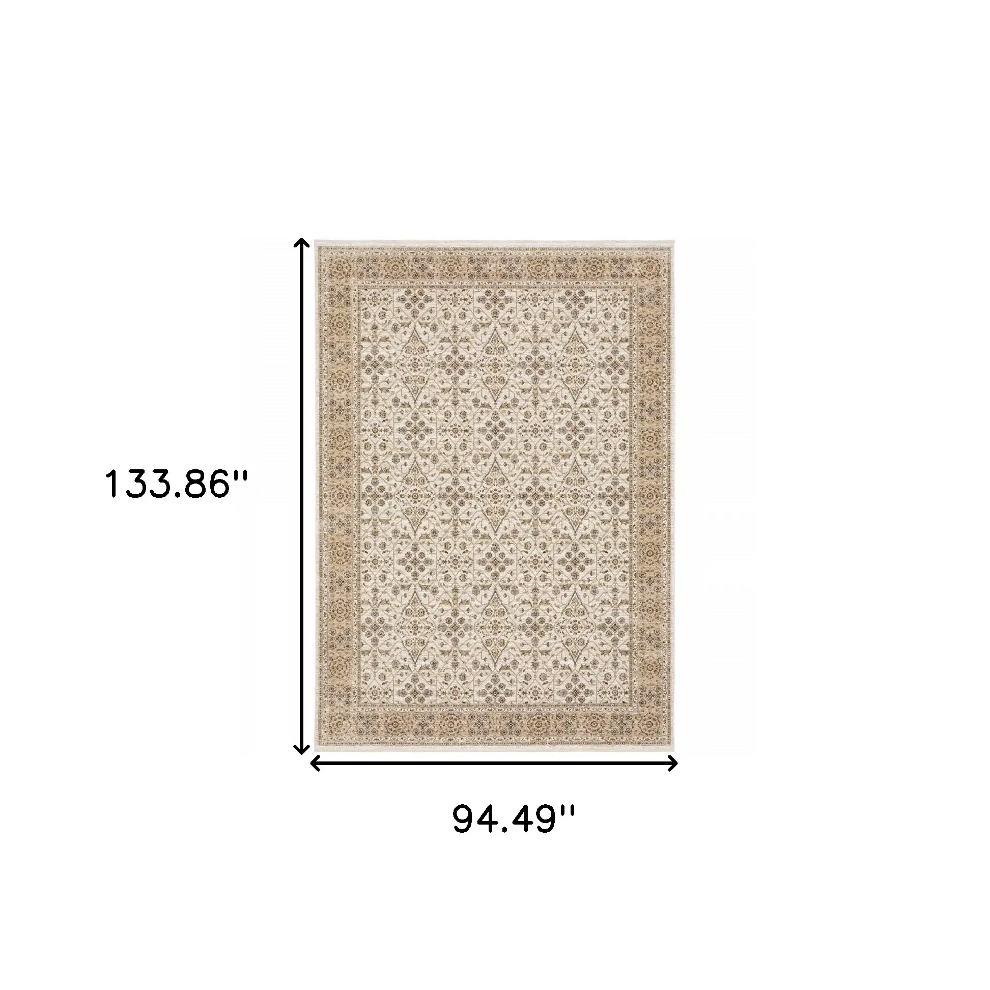 8' X 11' Ivory And Gold Oriental Power Loom Stain Resistant Area Rug With Fringe - Image 3