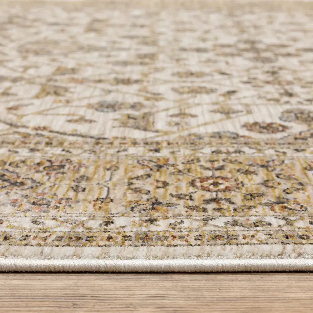 8' X 11' Ivory And Gold Oriental Power Loom Stain Resistant Area Rug With Fringe - Image 4
