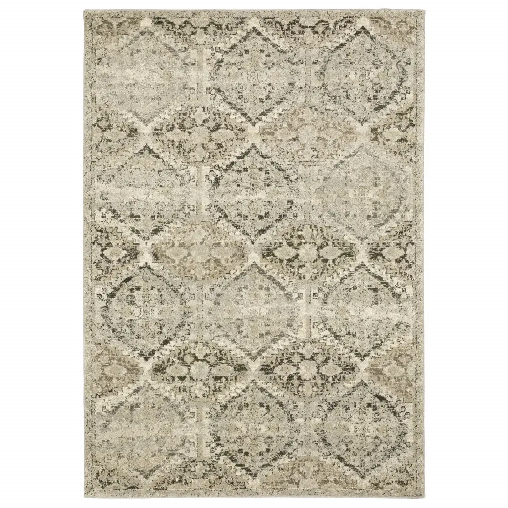 8' X 11' Ivory And Gray Floral Trellis Indoor Area Rug