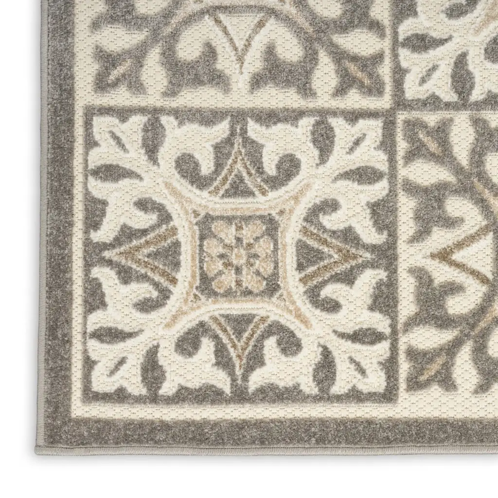 8' X 11' Ivory And Grey Fleur De Lis Stain Resistant Non Skid Area Rug - Image 2