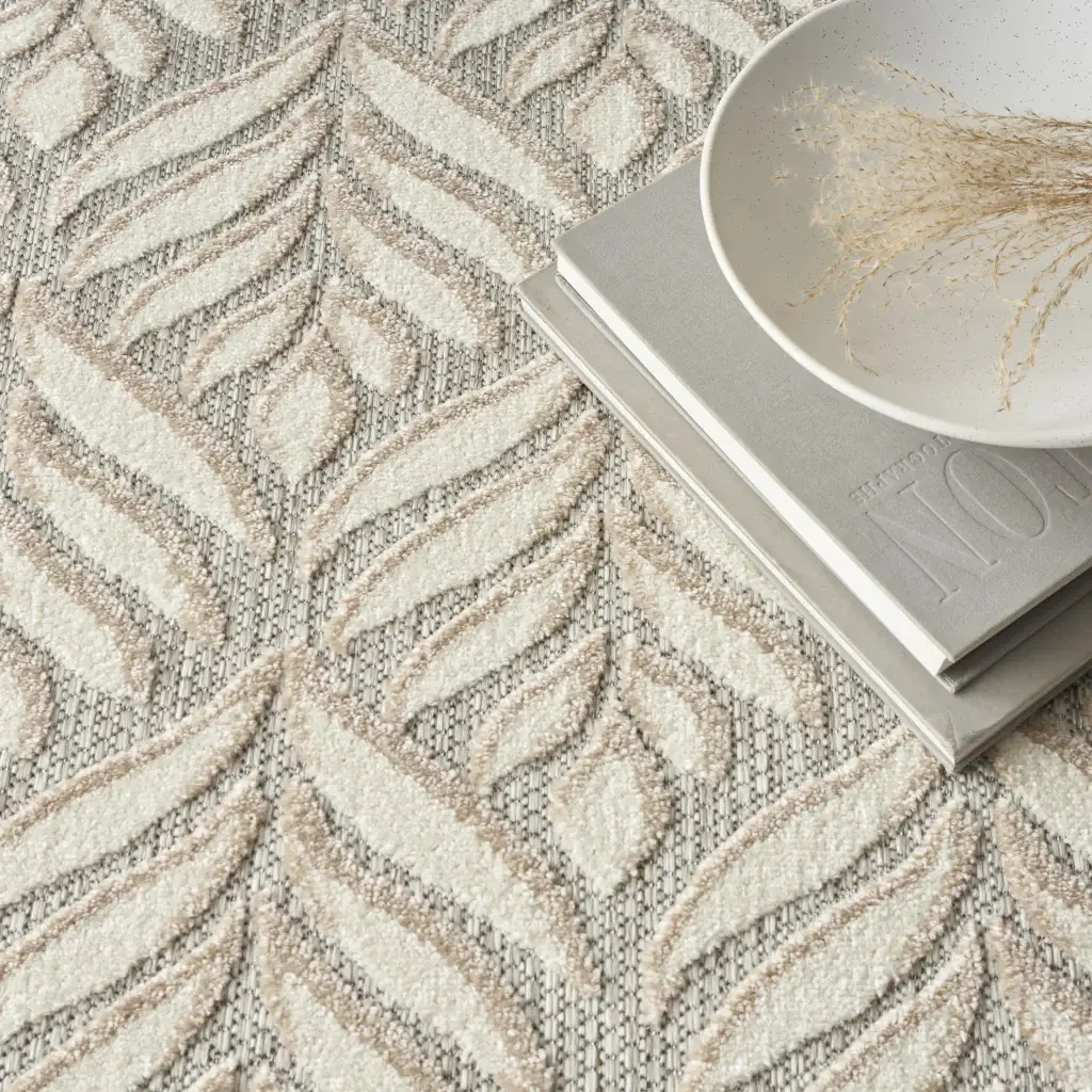 8' X 11' Ivory And Grey Floral Stain Resistant Non Skid Area Rug - Image 4