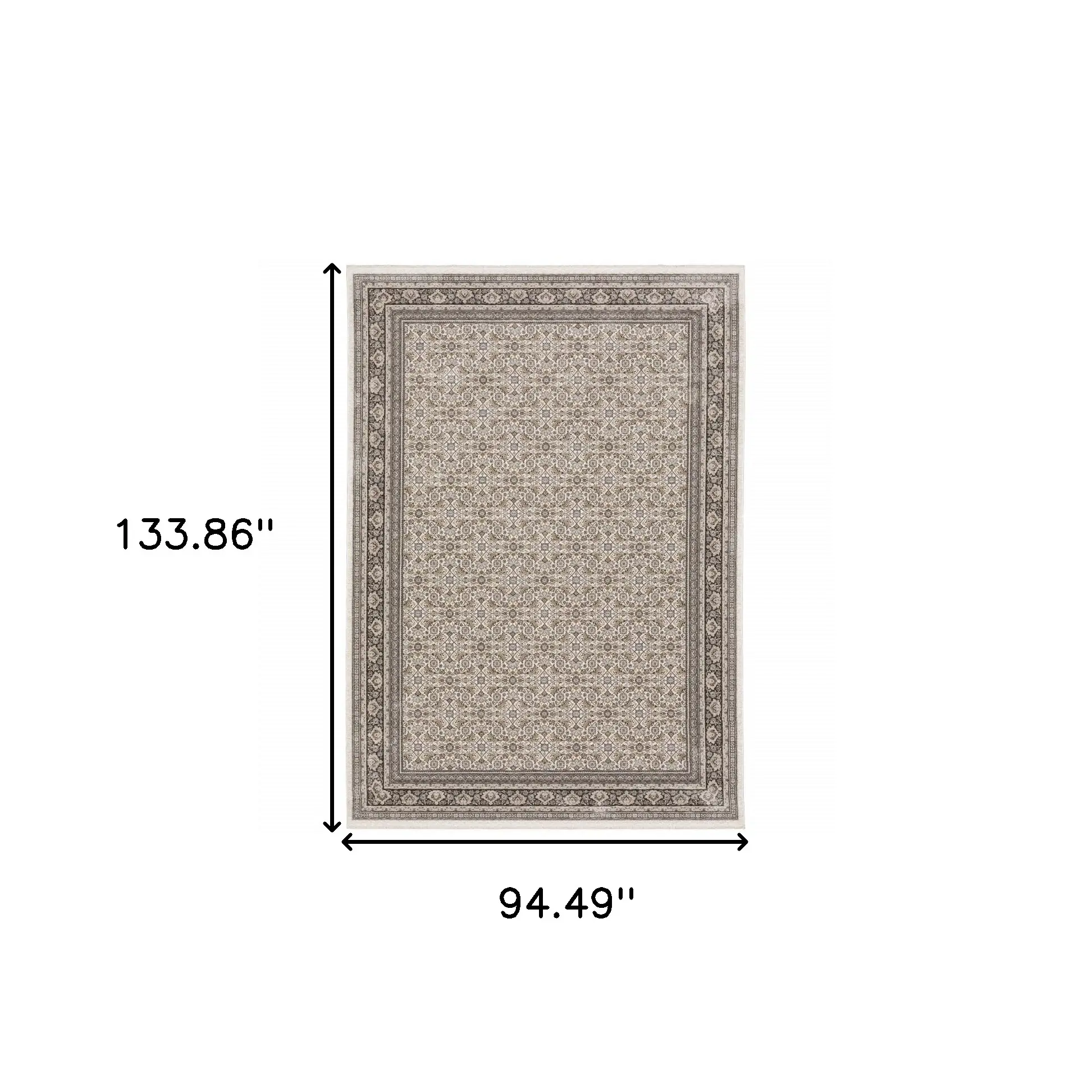 8' X 11' Ivory And Grey Oriental Power Loom Stain Resistant Area Rug With Fringe - Image 3