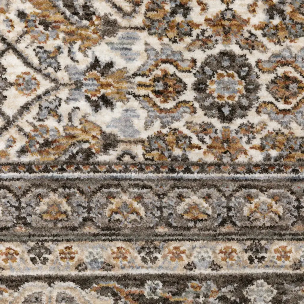 8' X 11' Ivory And Grey Oriental Power Loom Stain Resistant Area Rug With Fringe - Image 4