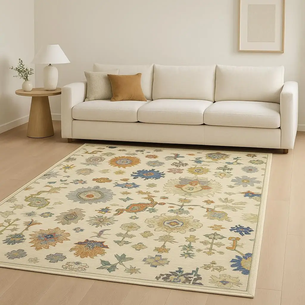 8' X 11' Ivory Beige Gold Grey Blue Pink Red Rust And Green Oriental Power Loom Stain Resistant Area Rug With Fringe