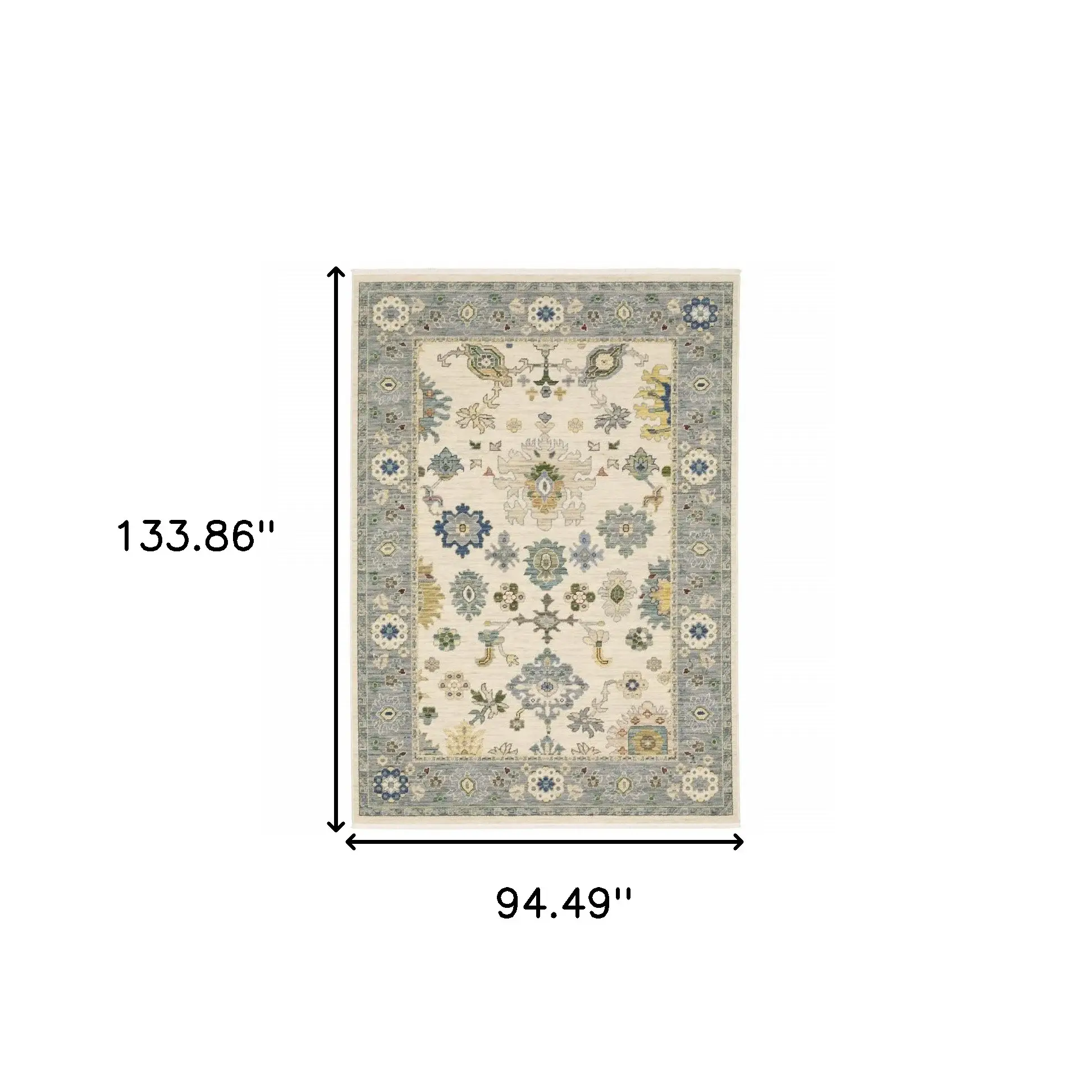8' X 11' Ivory Blue Grey Teal Gold Green And Rust Oriental Power Loom Stain Resistant Area Rug With Fringe - Image 3