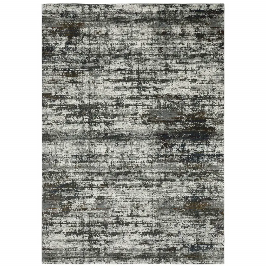 8' X 11' Ivory Charcoal Grey Blue Rust And Brown Abstract Power Loom Stain Resistant Area Rug - Image 2
