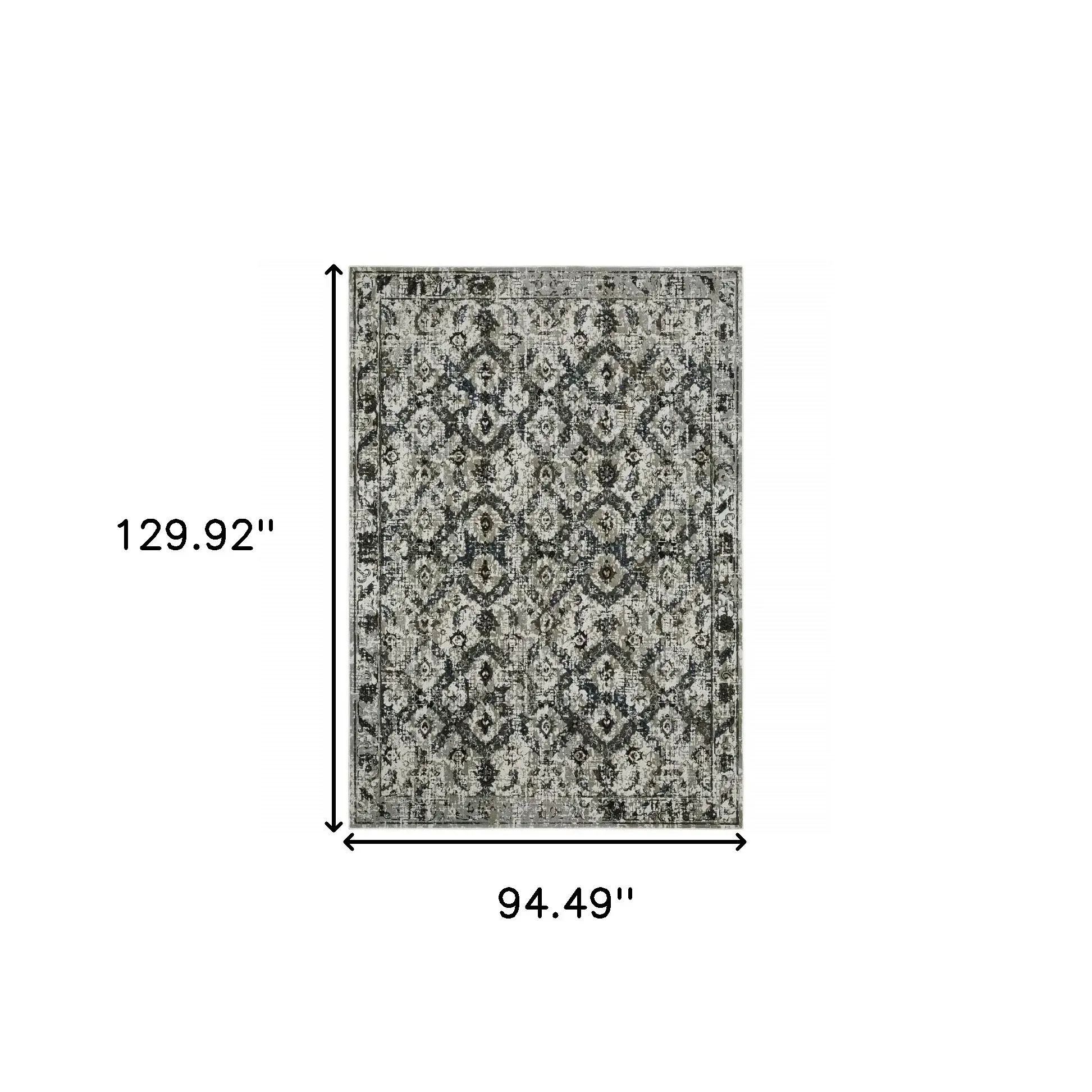 8' X 11' Ivory Charcoal Grey Blue Rust Gold And Brown Oriental Power Loom Stain Resistant Area Rug - Image 4