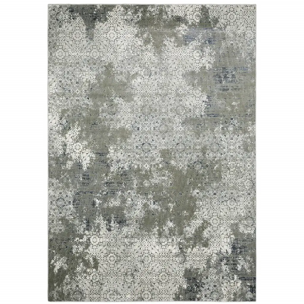 8' X 11' Ivory Grey Blue And Taupe Abstract Power Loom Stain Resistant Area Rug - Image 2