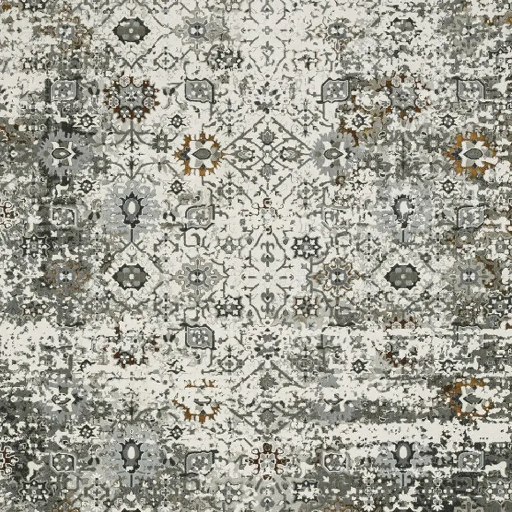 8' X 11' Ivory Grey Charcoal Rust Gold And Brown Oriental Power Loom Stain Resistant Area Rug - Image 4