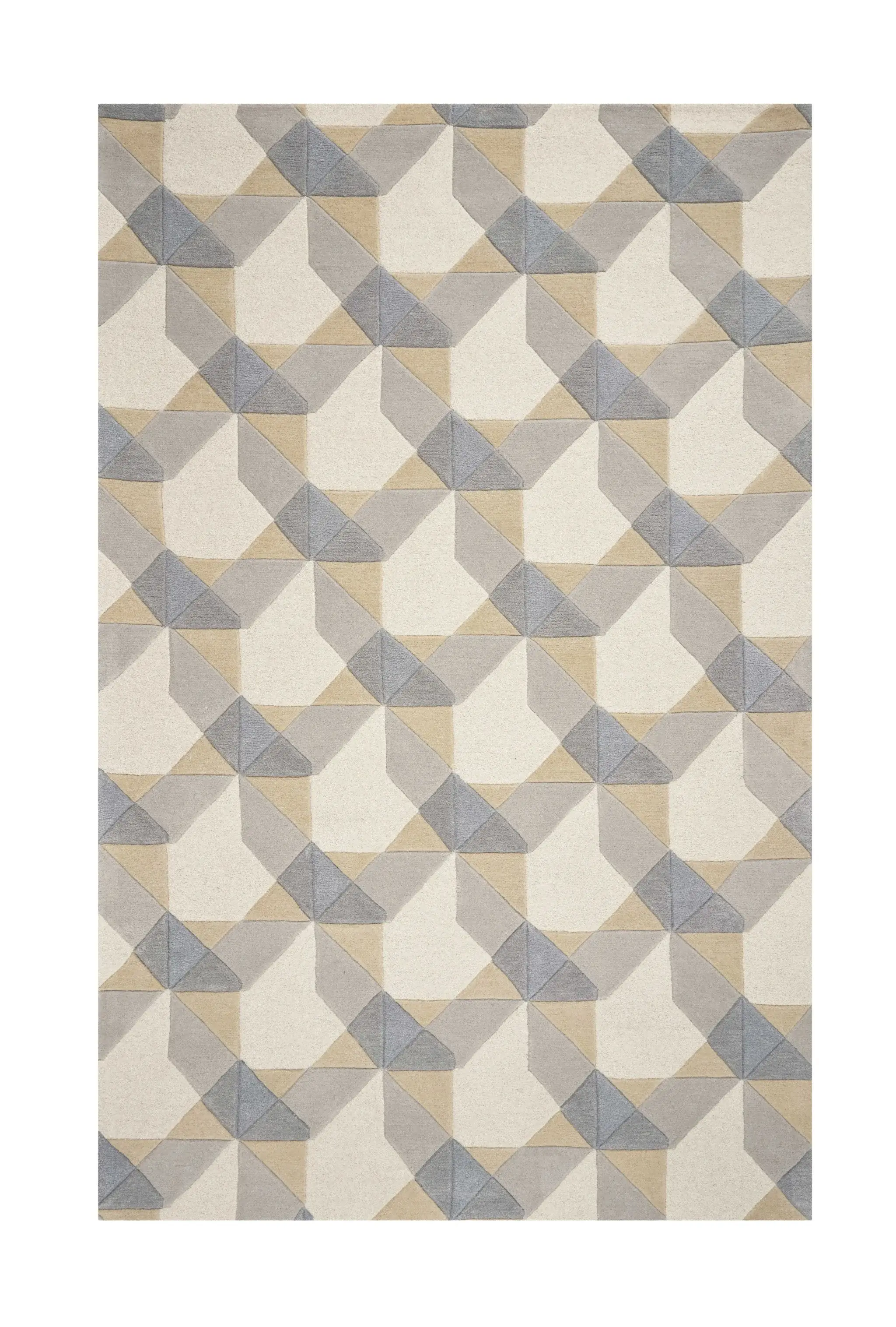 8' X 11' Ivory Grey Hand Tufted Geometric Chain Pattern Indoor Area Rug - Image 2
