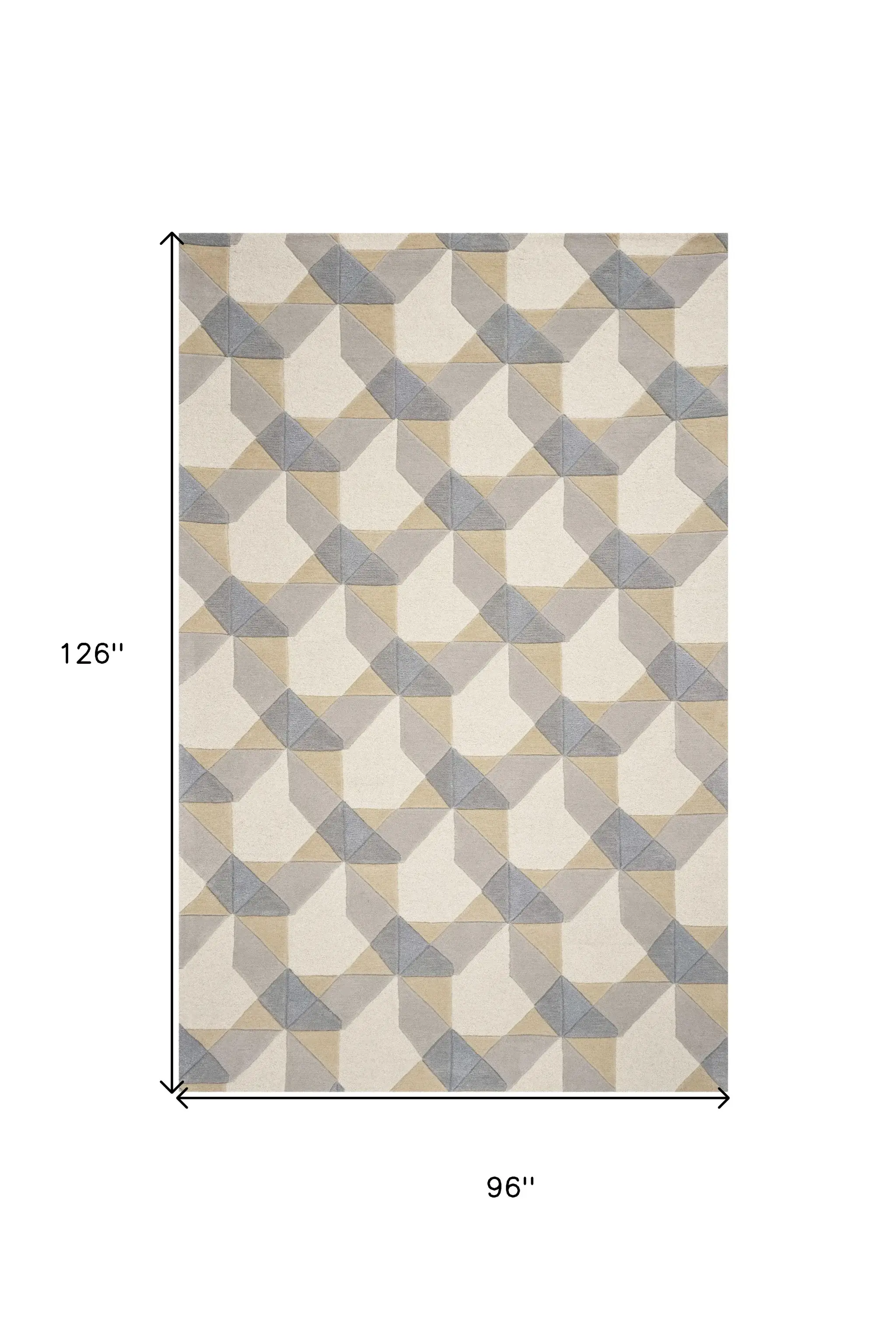 8' X 11' Ivory Grey Hand Tufted Geometric Chain Pattern Indoor Area Rug - Image 3