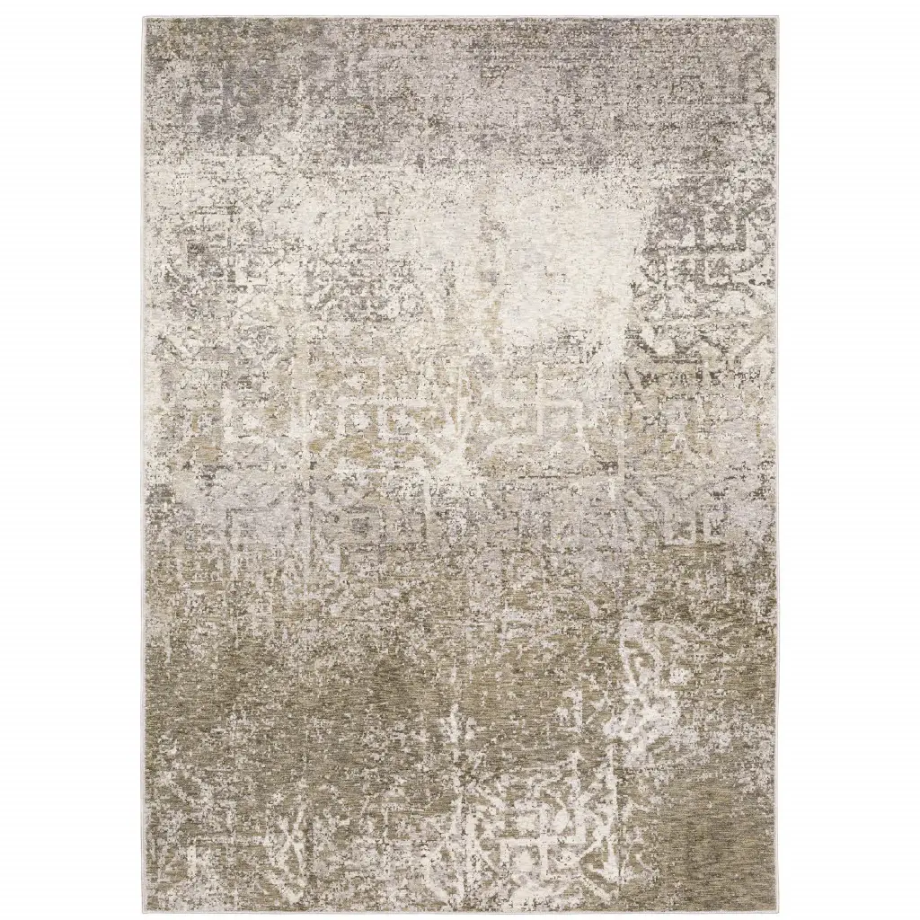 8' X 11' Ivory Grey Tan Brown And Beige Abstract Power Loom Stain Resistant Area Rug - Image 2