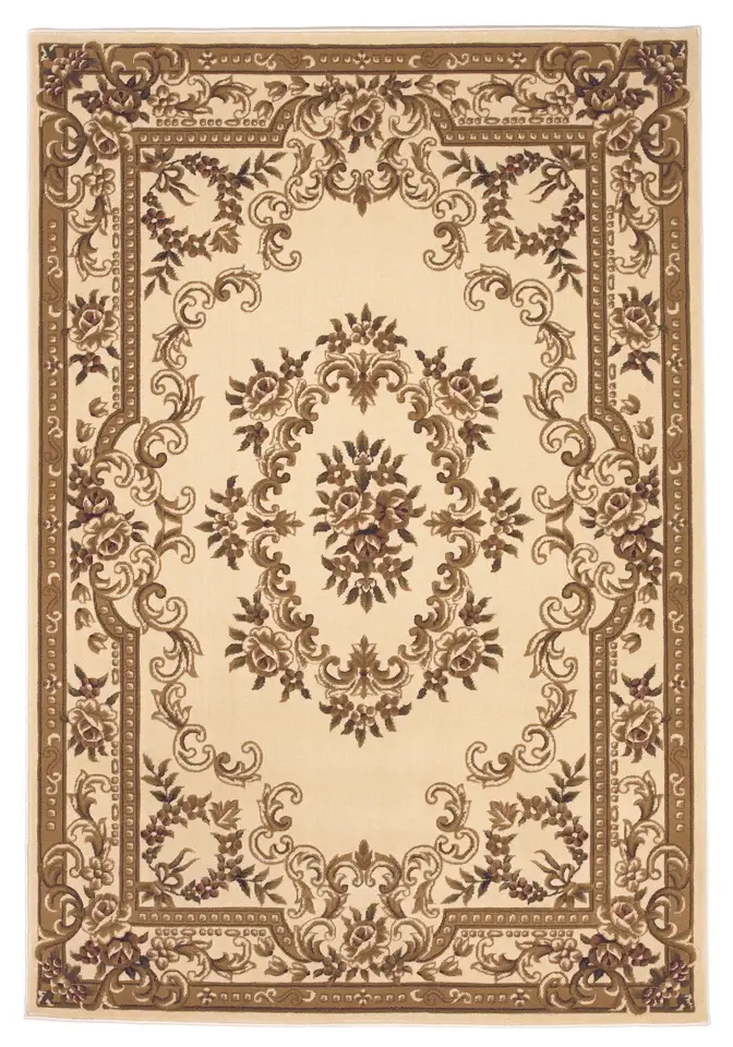 8' X 11' Ivory Machine Woven Hand Carved Floral Medallion Indoor Area Rug - Image 2