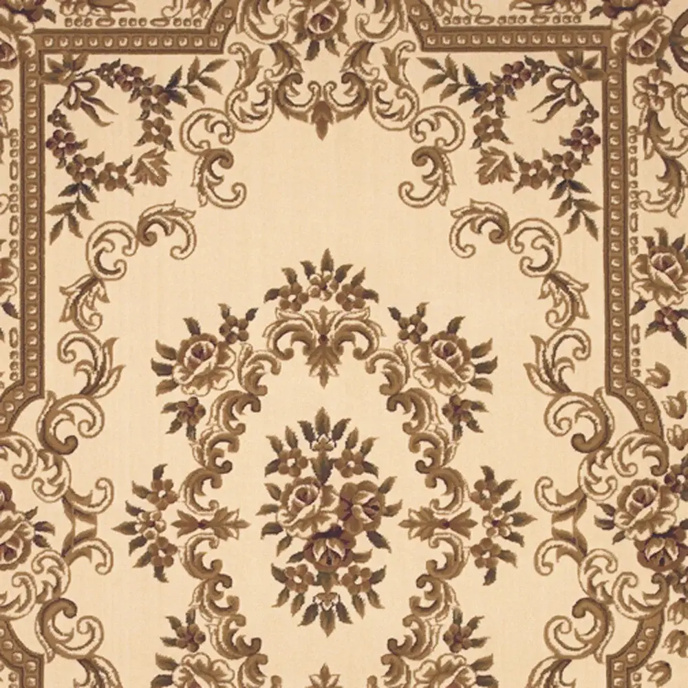 8' X 11' Ivory Machine Woven Hand Carved Floral Medallion Indoor Area Rug - Image 5
