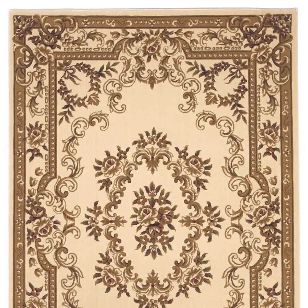8' X 11' Ivory Machine Woven Hand Carved Floral Medallion Indoor Area Rug - Image 6