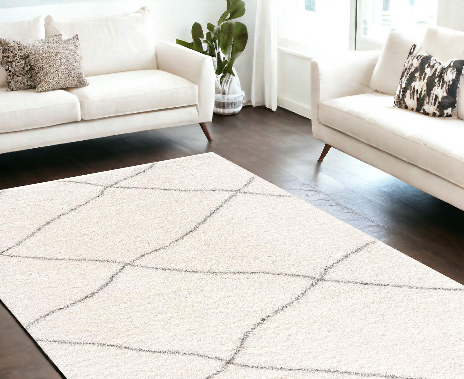 8' X 11' Ivory Modern Uneven Lattice Area Rug